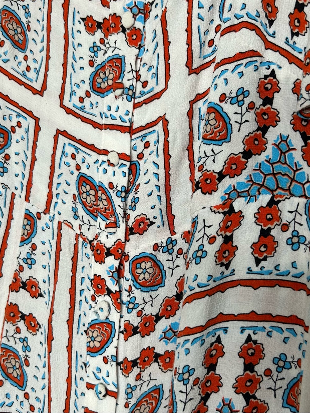 Anthropologie White Midi Dress with Rust and Light Blue Pattern - Picture 7 of 7